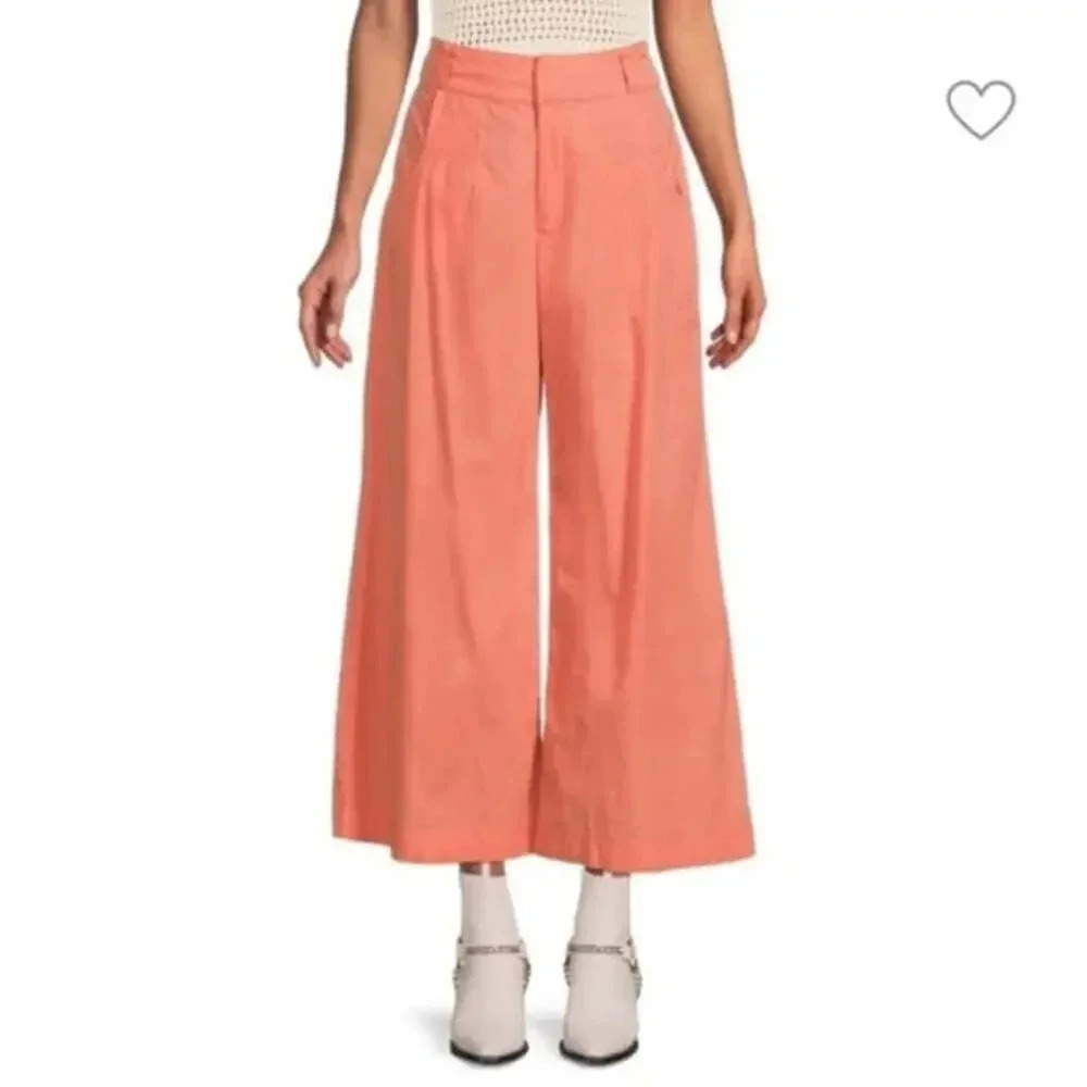 Valerie Stevens Pink Casual Wide Leg Linen Pant Size 4